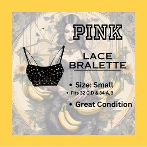 PINK push-up lace bralette in black with gold hearts!